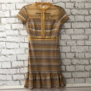 Yellow gray and white lace dress